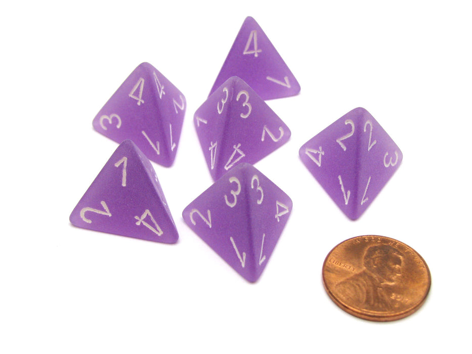 Frosted 18mm 4 Sided D4 Chessex Dice, 6 Pieces - Purple with White