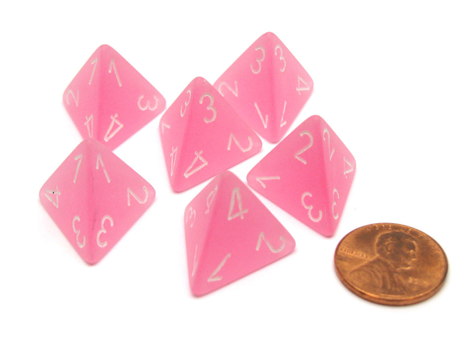 Frosted 18mm 4 Sided D4 Chessex Dice, 6 Pieces - Pink with White