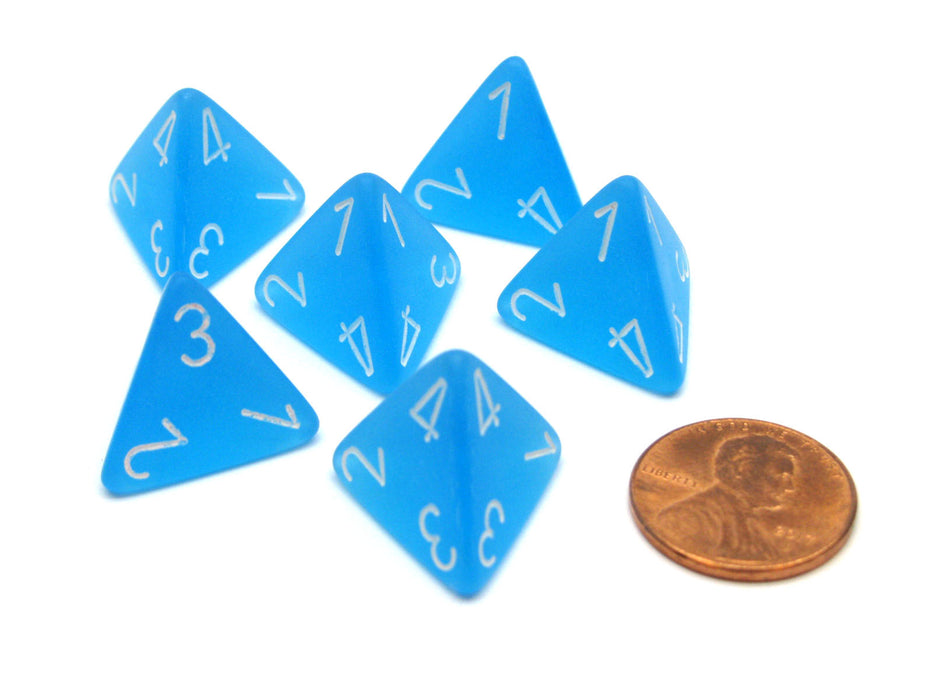 Frosted 18mm 4 Sided D4 Chessex Dice, 6 Pieces - Caribbean Blue with White