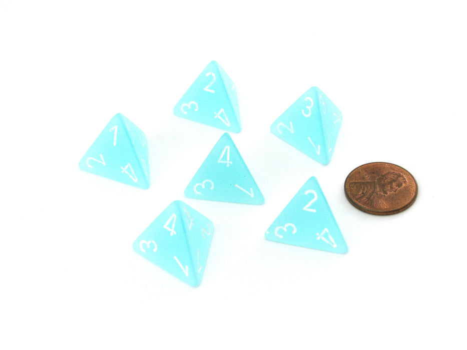 Frosted 18mm 4 Sided D4 Chessex Dice, 6 Pieces - Teal with White