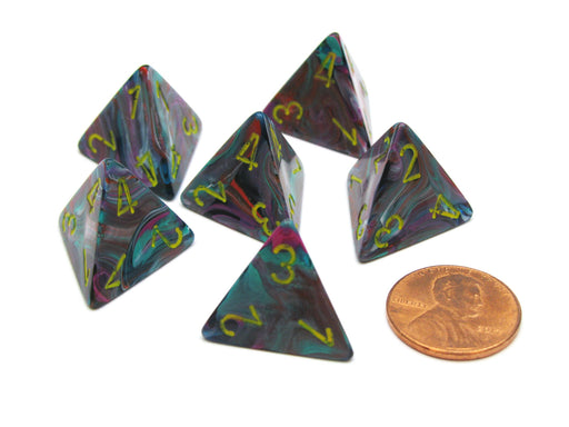 Festive 18mm 4 Sided D4 Chessex Dice, 6 Pieces - Mosaic with Yellow
