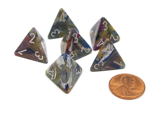 Festive 18mm 4 Sided D4 Chessex Dice, 6 Pieces - Carousel with White