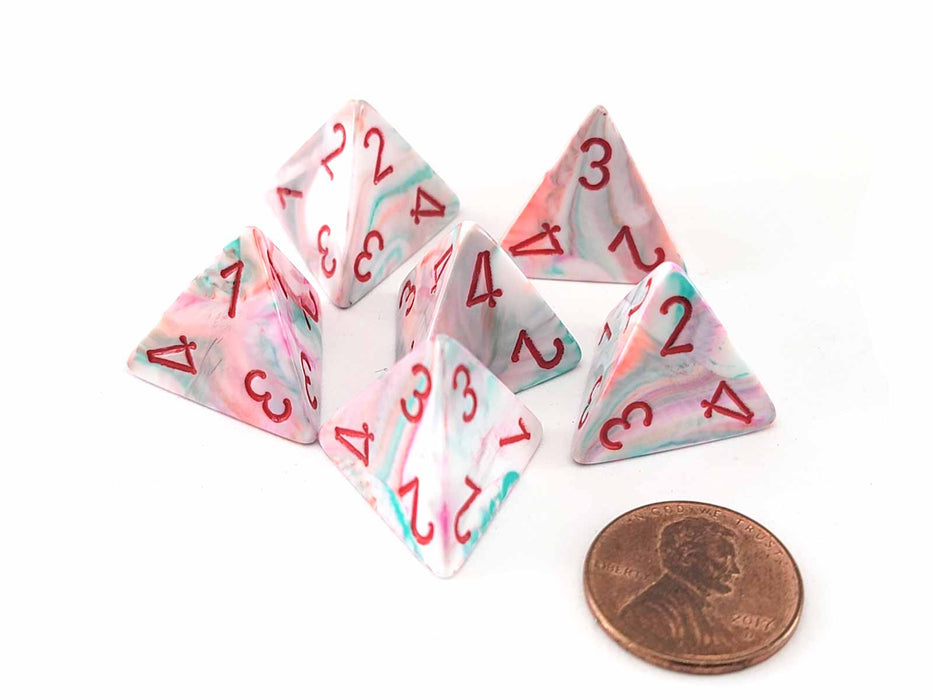 Festive 18mm 4 Sided D4 Chessex Dice, 6 Pieces - Pop Art with Red Numbers