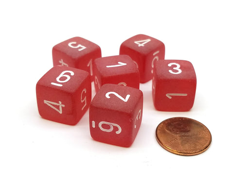 Frosted 15mm D6 Polyhedral Chessex Dice, 6 Pieces - Red with White Numbers