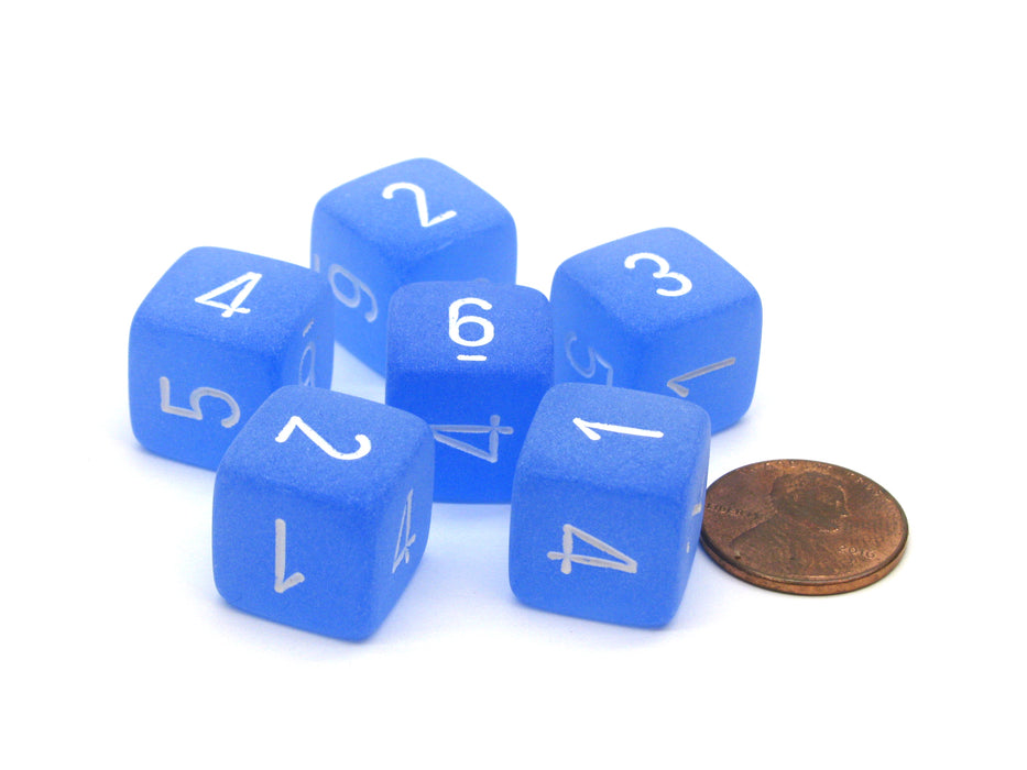 Frosted 15mm D6 Polyhedral Chessex Dice, 6 Pieces - Blue with White Numbers
