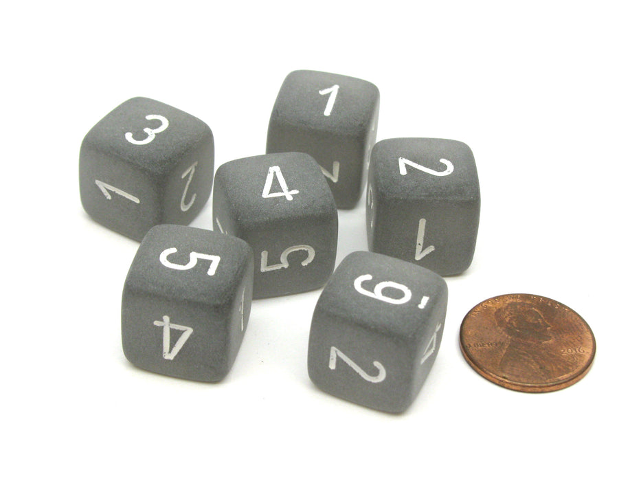 Frosted 15mm 6 Sided D6 Chessex Dice, 6 Pieces - Smoke with White Numbers
