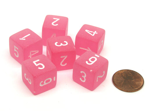 Frosted 15mm D6 Polyhedral Chessex Dice, 6 Pieces - Pink with White Numbers