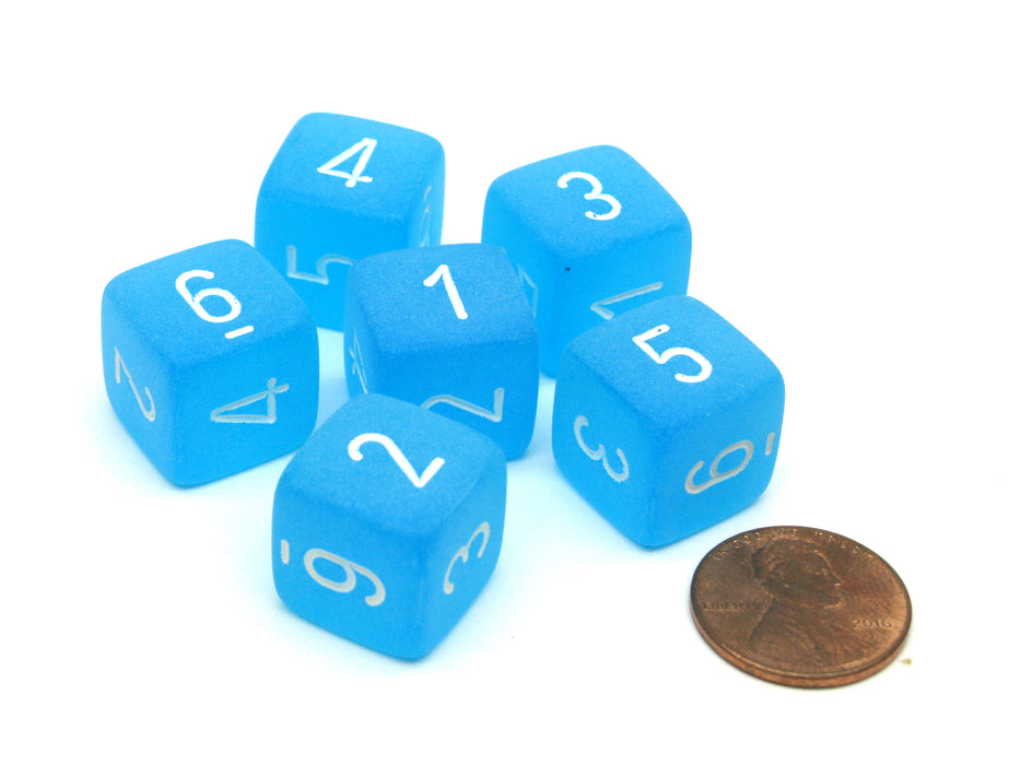 Frosted 15mm D6 Chessex Dice, 6 Pieces - Caribbean Blue with White Numbers