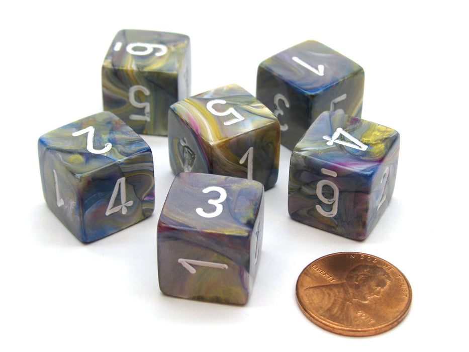 Festive 15mm 6-Sided D6 Numbered Chessex Dice, 6 Pieces - Carousel with White