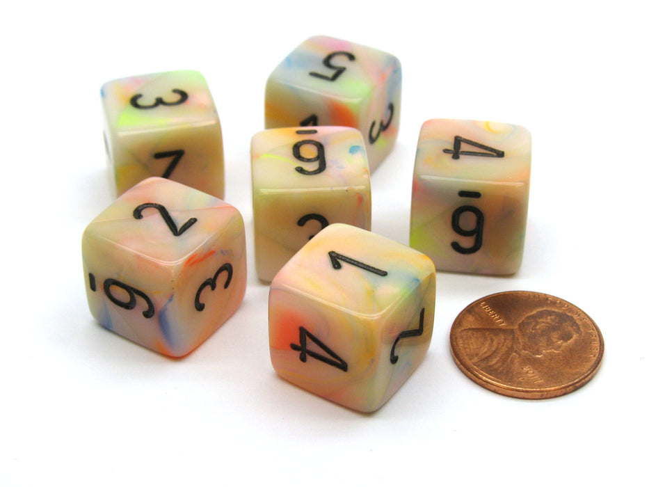 Festive 15mm 6-Sided D6 Numbered Chessex Dice, 6 Pieces - Circus with Black