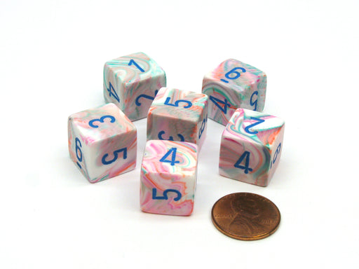 Festive 15mm 6-Sided D6 Numbered Chessex Dice, 6 Pieces - Pop Art with Blue