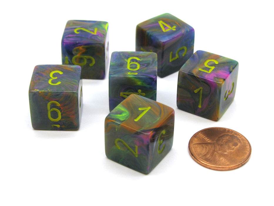 Festive 15mm 6-Sided D6 Numbered Chessex Dice, 6 Pieces - Rio with Yellow