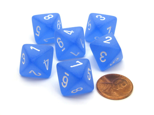 Frosted 15mm 8 Sided D8 Chessex Dice, 6 Pieces - Blue with White