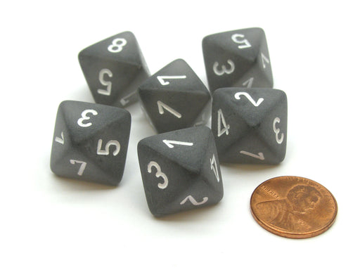 Frosted 15mm 8 Sided D8 Chessex Dice, 6 Pieces - Smoke with White