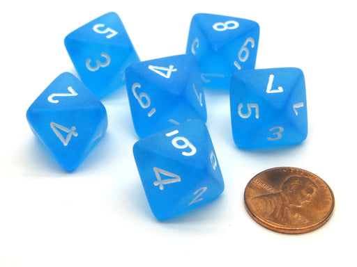 Frosted 15mm 8 Sided D8 Chessex Dice, 6 Pieces - Caribbean Blue with White