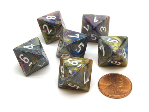 Festive 15mm 8 Sided D8 Chessex Dice, 6 Pieces - Carousel with White