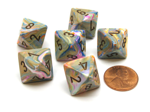 Festive 15mm 8 Sided D8 Chessex Dice, 6 Pieces - Vibrant with Brown
