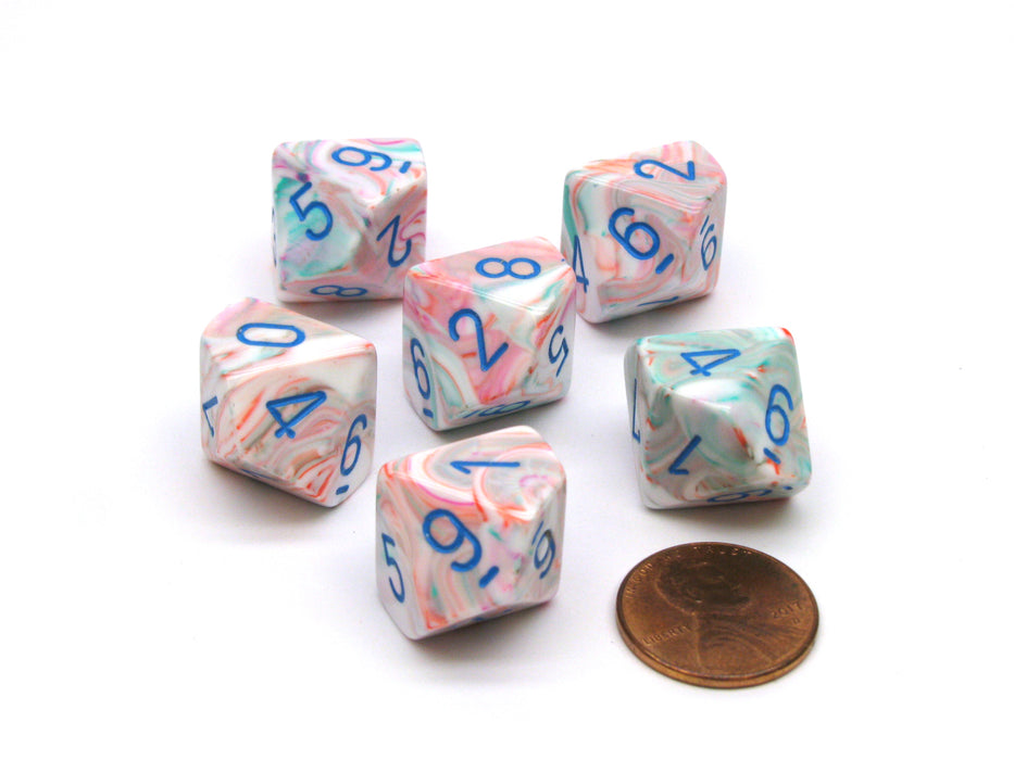 Festive 16mm D10 (0-9) Chessex Dice, 6 Pieces - Pop Art with Blue Numbers
