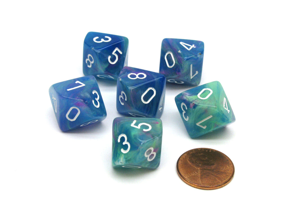 Festive 16mm D10 (0-9) Chessex Dice, 6 Pieces - Waterlily with White Numbers