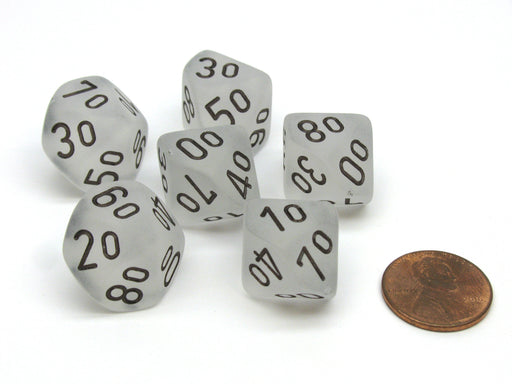 Frosted 16mm Tens D10 (00-90) Chessex Dice, 6 Pieces - Clear with Black Numbers