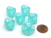 Frosted 16mm Tens D10 (00-90) Chessex Dice, 6 Pieces - Teal with White Numbers