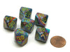 Festive 16mm Tens D10 (00-90) Dice, 6 Pieces - Mosaic with Yellow Numbers