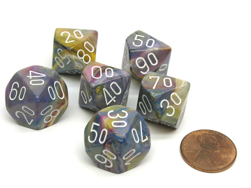Festive 16mm Tens D10 (00-90) Dice, 6 Pieces - Carousel with White Numbers