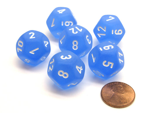 Frosted 18mm 12 Sided D12 Chessex Dice, 6 Pieces - Blue with White
