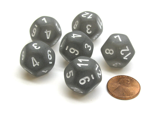 Frosted 18mm 12 Sided D12 Chessex Dice, 6 Pieces - Smoke with White