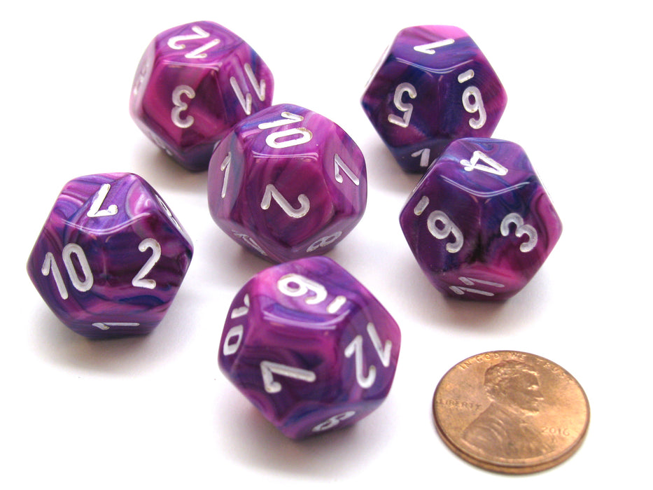 Festive 18mm 12 Sided D12 Chessex Dice, 6 Pieces - Violet with White