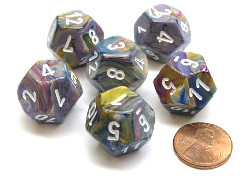 Festive 18mm 12 Sided D12 Chessex Dice, 6 Pieces - Carousel with White