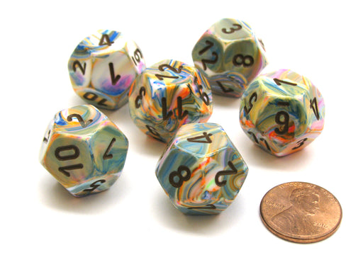 Festive 18mm 12 Sided D12 Chessex Dice, 6 Pieces - Vibrant with Brown