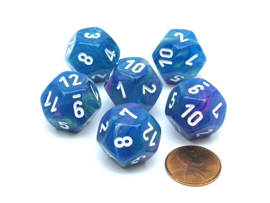 Festive 18mm 12 Sided D12 Chessex Dice, 6 Pieces - Waterlily with White Numbers