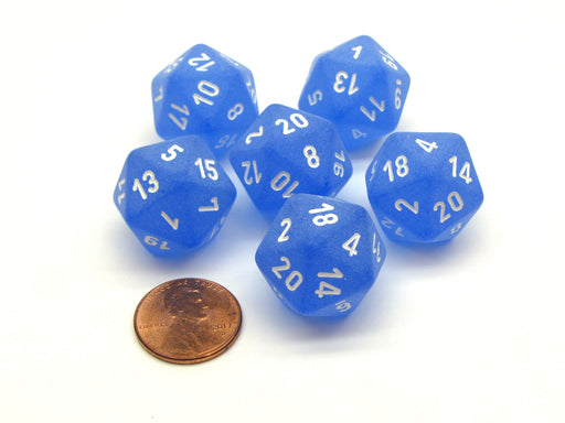 Frosted 20 Sided D20 Chessex Dice, 6 Pieces - Blue with White Numbers
