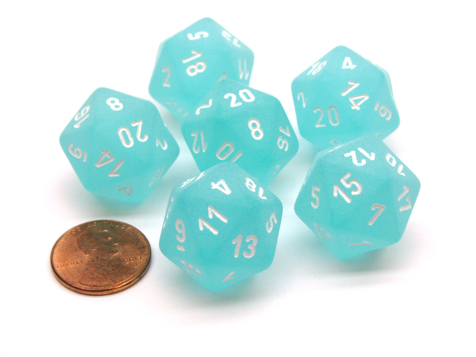 Frosted 20 Sided D20 Chessex Dice, 6 Pieces - Teal with White Numbers
