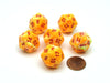 Festive 20 Sided D20 Chessex Dice, 6 Pieces - Sunburst with Red Numbers