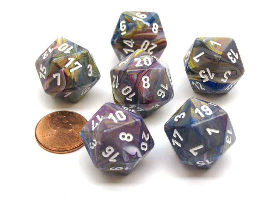Festive 20 Sided D20 Chessex Dice, 6 Pieces - Carousel with White Numbers