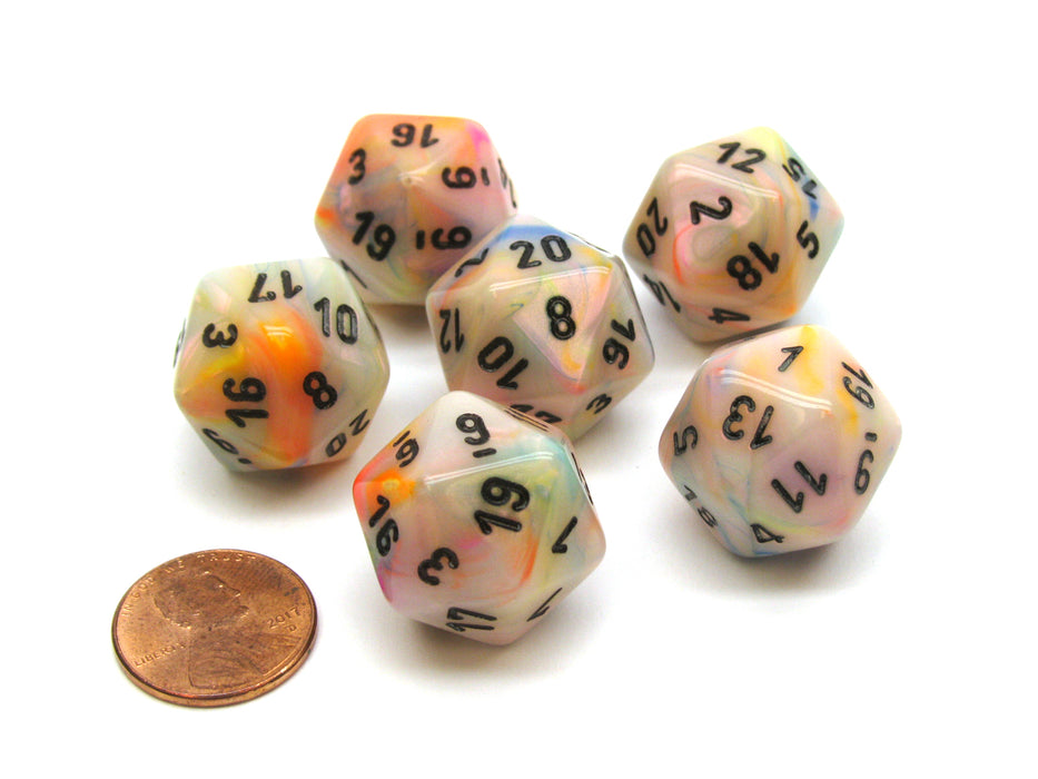 Festive 20 Sided D20 Chessex Dice, 6 Pieces - Circus with Black Numbers