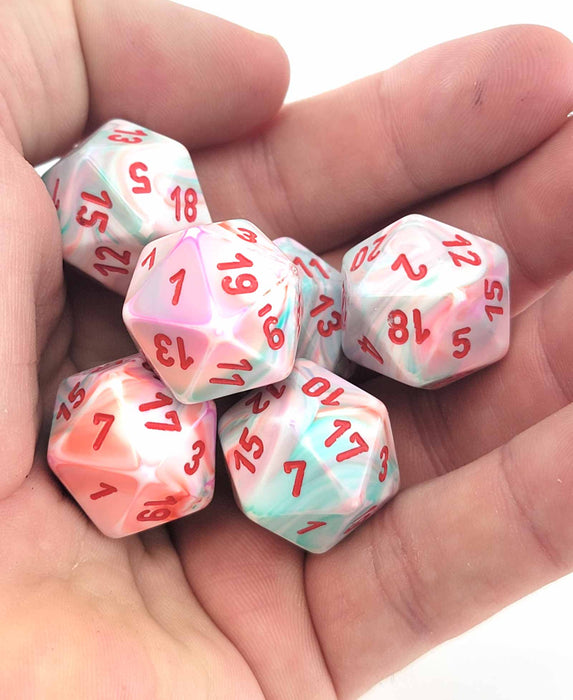 Festive 18mm 20 Sided D20 Chessex Dice, 6 Pieces - Pop Art with Red Numbers