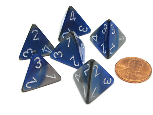 Gemini 18mm 4 Sided D4 Chessex Dice, 6 Pieces - Blue-Steel with White