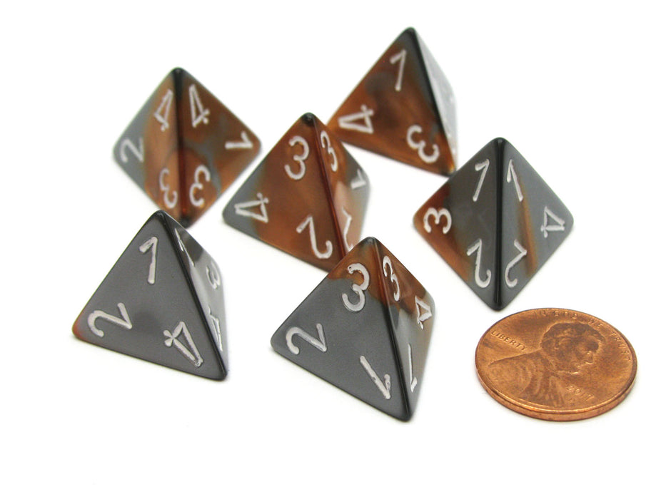 Gemini 18mm 4 Sided D4 Chessex Dice, 6 Pieces - Copper-Steel with White