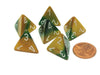 Gemini 18mm 4 Sided D4 Chessex Dice, 6 Pieces - Gold-Green with White