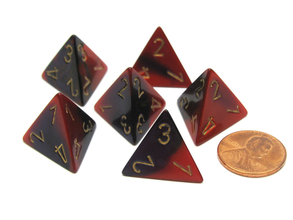Gemini 18mm 4 Sided D4 Chessex Dice, 6 Pieces - Purple-Red with Gold
