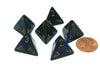 Gemini 18mm 4 Sided D4 Chessex Dice, 6 Pieces - Blue-Green with Gold