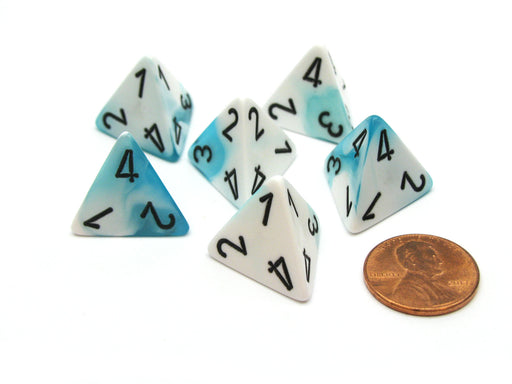 Gemini 18mm 4 Sided D4 Chessex Dice, 6 Pieces - Teal-White with Black