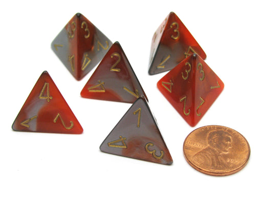 Gemini 18mm 4 Sided D4 Chessex Dice, 6 Pieces - Orange-Steel with Gold