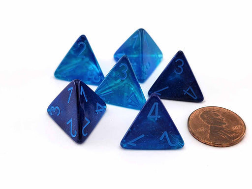 Luminary Gemini 18mm 4 Sided D4 Dice, 6 Pieces - Blue-Blue with Light Blue