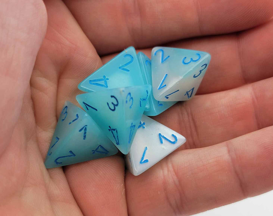 Luminary Gemini 18mm D4 Dice, 6 Pieces - Pearl Turquoise-White with Blue