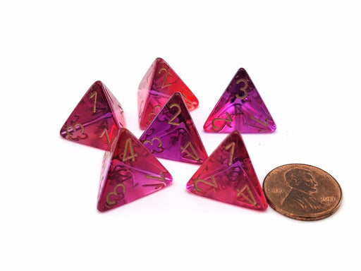Gemini 18mm 4 Sided D4 Dice, 6 Pieces - Translucent Red-Violet with Gold