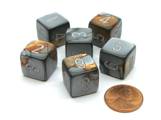 Gemini 15mm 6-Sided D6 Numbered Chessex Dice, 6 Pieces - Copper-Steel with White
